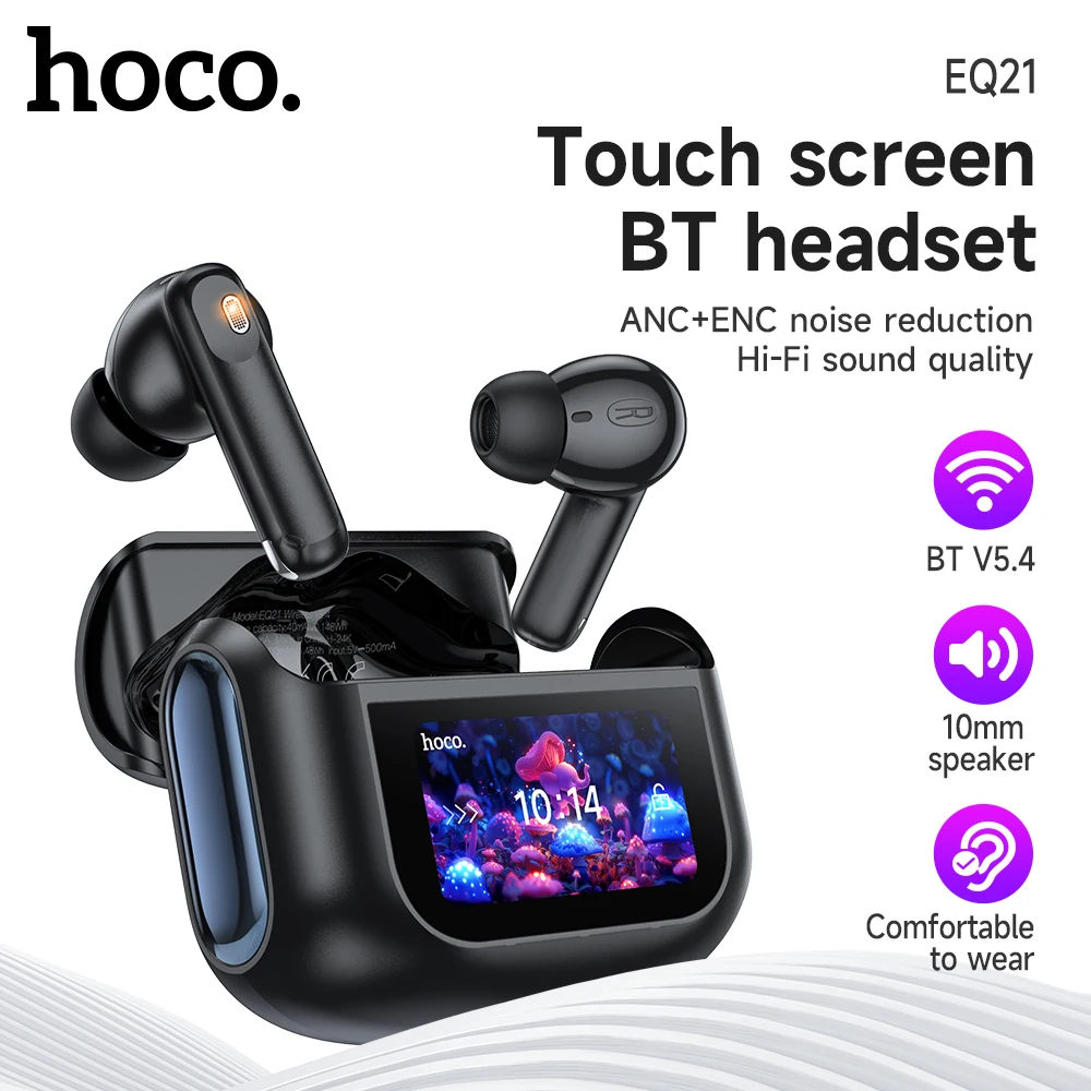 

HOCO EQ21 ANC+ENC Noise Reduction Touch Screen Bluetooth Headset in-ear Wireless Earphones with Type-C charging case for Mobile