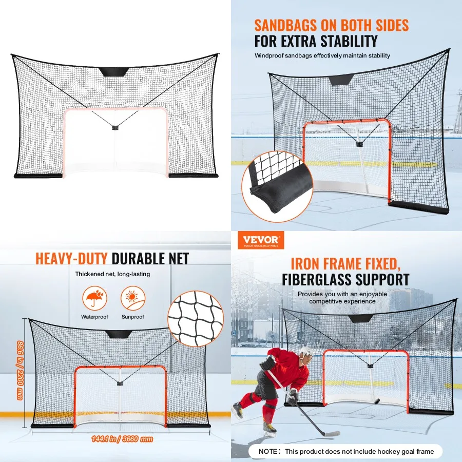 

VEVOR Hockey Goal Backstop Net Street Hockey Sport Target Netting Outdoor 12x7FT