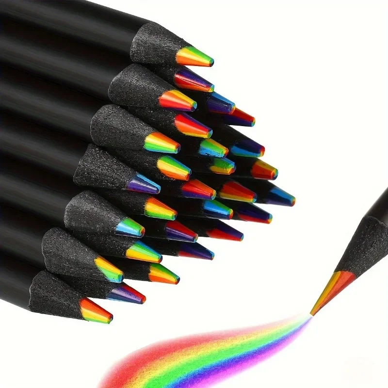 10PCS Rainbow Pen 7 Colors with The Same Core Color Pencil Gradual Change Children's Gifts Graffiti Black Wood Color Pencil