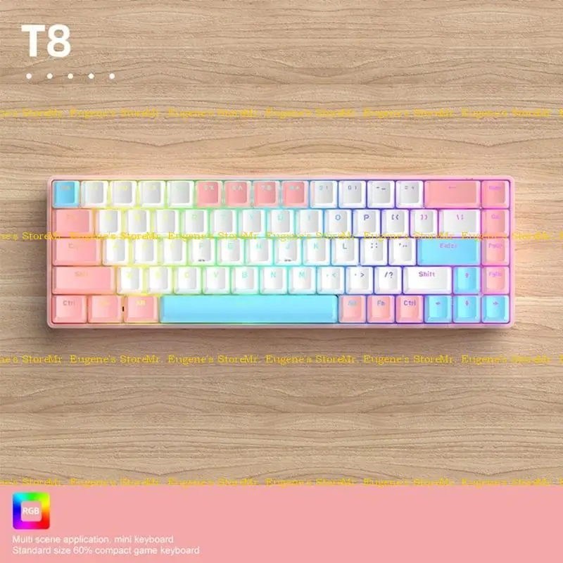 

D08B T8 RGB Backlit Keypad Double-Shot Gaming Mechanical Keyboard 68 Keys Computer Keyboards Office Holiday Supplie Gift