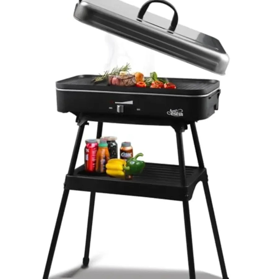 

Outdoor electric grill with lid, stainless steel, black, 1800W smokeless heating and precise temperature control for balcony, p
