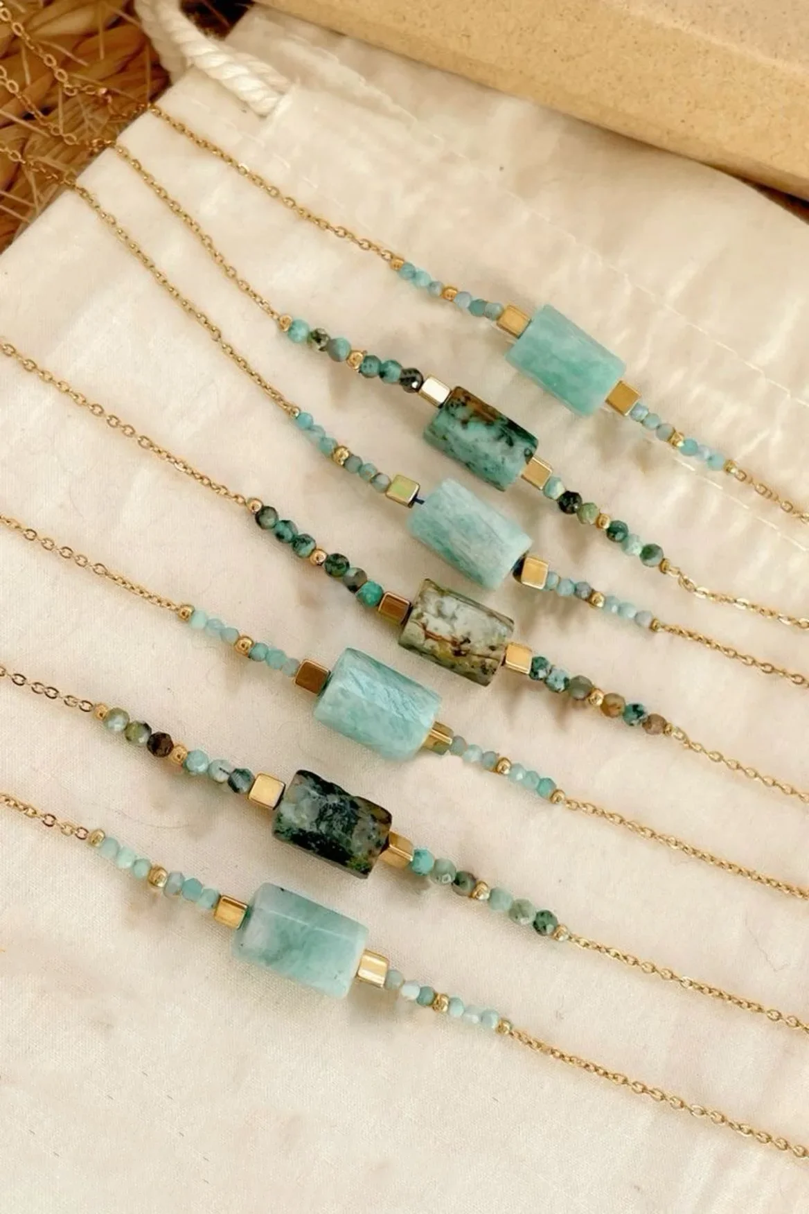 CCGOOD Natural Turquoise Bracelet AA Amazonite Beads 18K Gold Plated Clasps Boho Adjustable Chain Jewelry Skin Safe Gift for Her