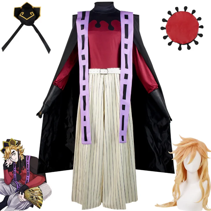 Аниме Demon Slayer Kokushibo Douma Косплей Upper Moon Two Cult Leader Outfit Doma Douma Кимоно Униформа Парик Man Косплей Костюм