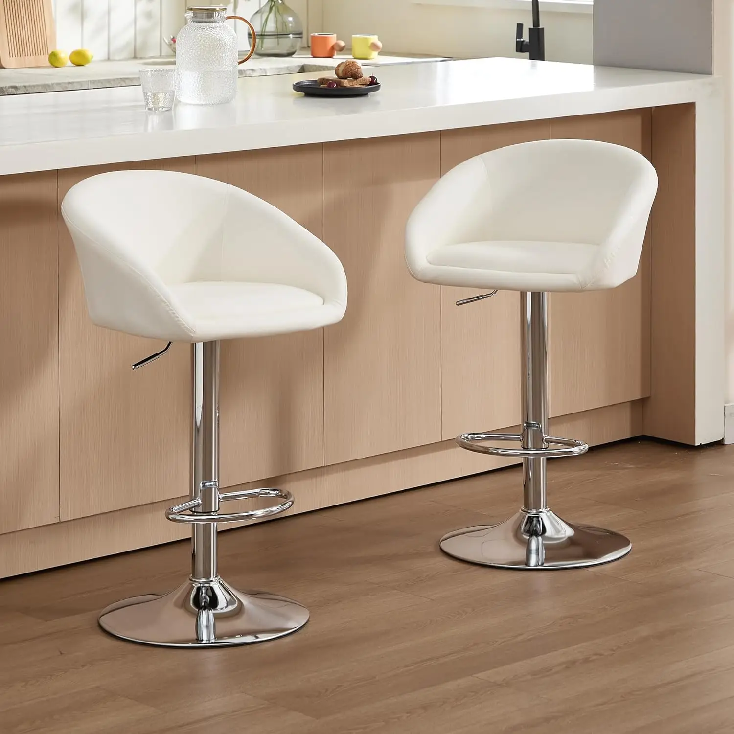 

Bar Stools Set of 2, Modern PU Leather Swivel Barstools Adjustable Counter Height Island Chair with