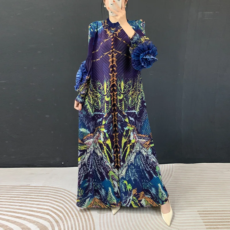 

Женское элегантное вечернее платье с плиссировкой, винтажным геометрическим принтом, свободного кроя, больших размеров, с длинными рукавами, подходит для весны и осени.