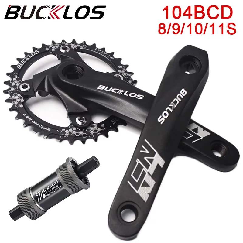 

BUCKLOS MTB Crankset 8/9/10/11S 104BCD Bicycle Crank Chainring Square Mountain Bike Crank Set Aluminum Alloy Bicycle Crown 9V