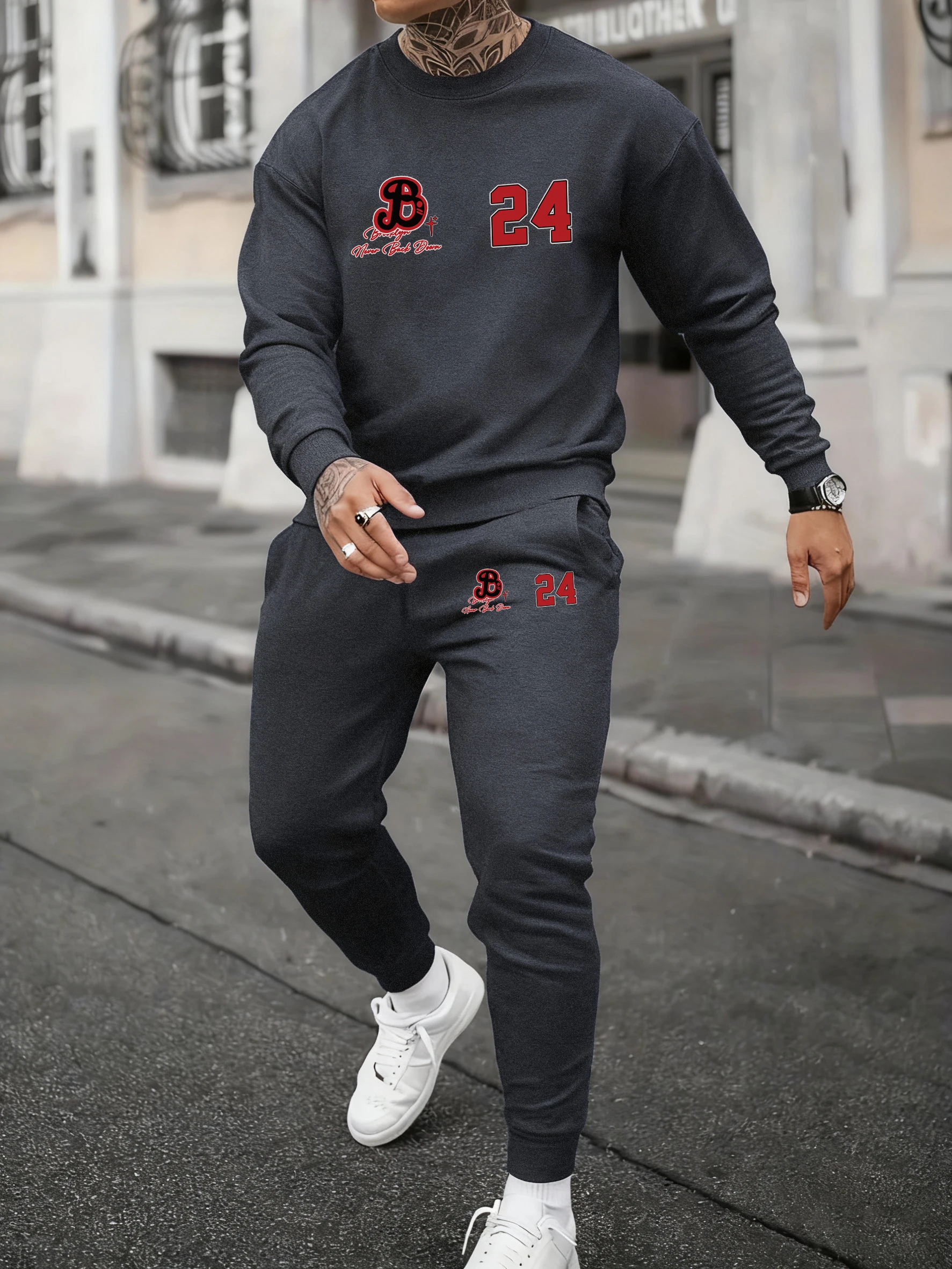 Brooklyn Never Back Down Numero 24 Jersey Modello Uomo Autunno Felpe Set da 2 pezzi Pantaloni sportivi da jogging di base Comodo felpa con cappuccio in pile