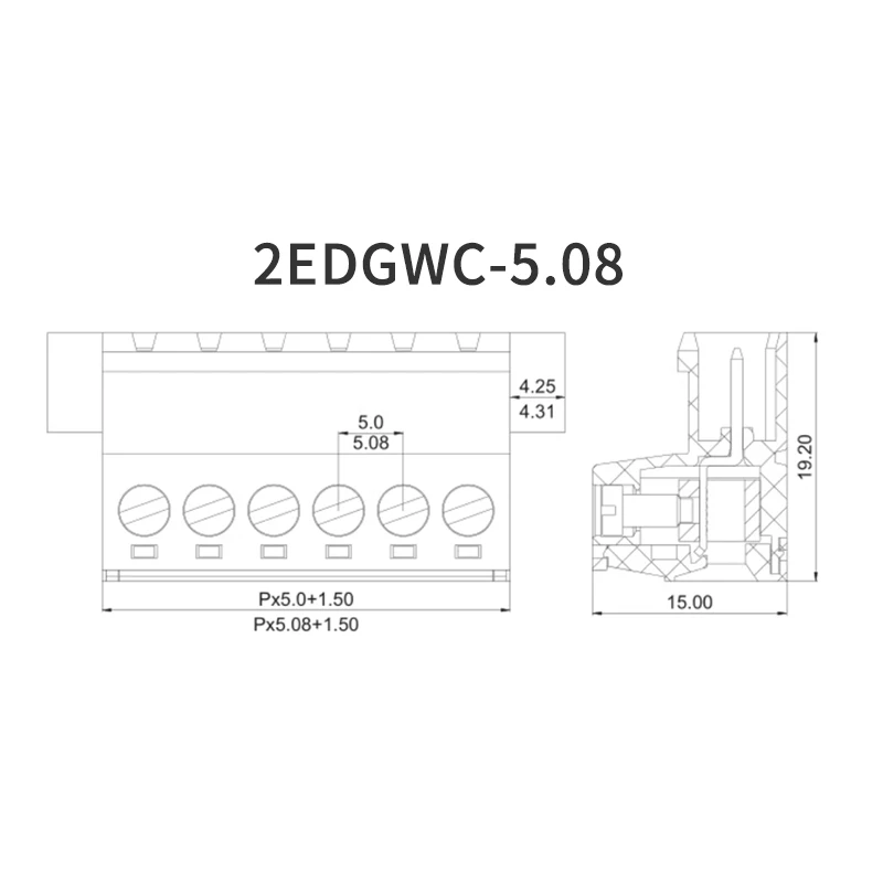(1 Set) KF 2EDGWC 15EDGWC - 5.08mm Set of 3 Solderless Butt Connector Through Wall Terminal Block with Flange Fixing Frame 2~24P