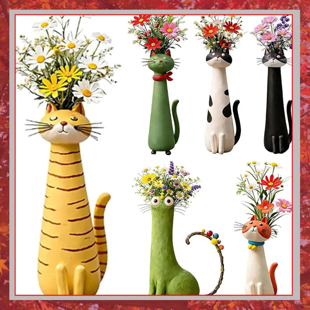 Handgefertigte Ausgefallene Katzen-Vase Kreatives Ornament Niedliche Katzenförmige Blumenvase für Wohnzimmer Büro Arbeitszimmer Heimdekoration