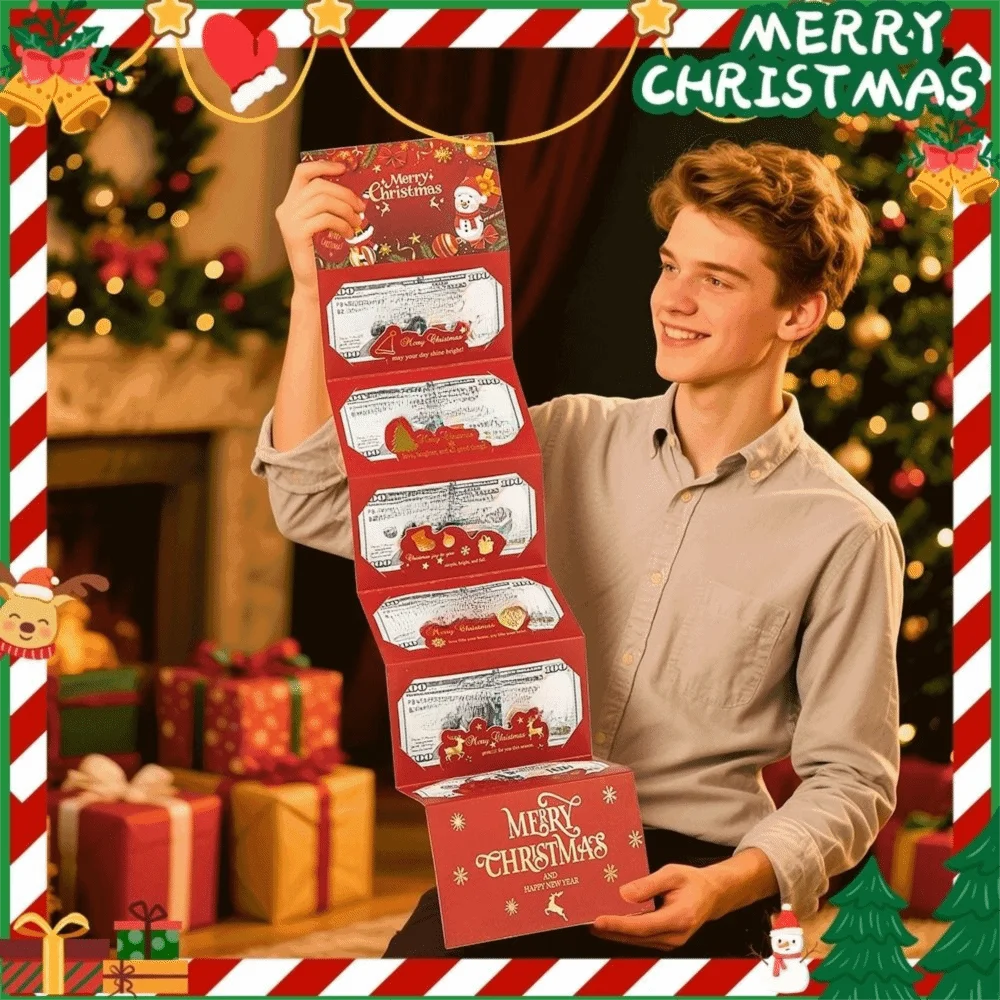 2 Set Busta per carte di denaro di Natale di Babbo Natale Carta per banconote pieghevole portafortuna rossa 6 posizioni delle carte Alce Decorazioni di buon Natale
