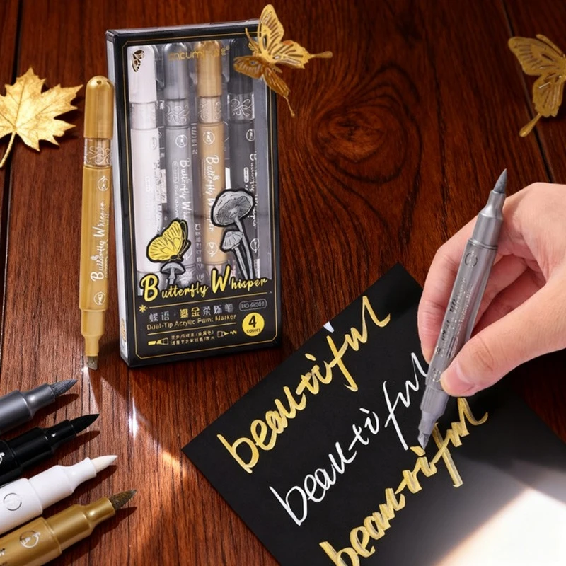 

4 шт., набор двуглавых акриловых маркеров, быстросохнущее сильное покрытие для камня, дерева, холста, пластика, керамики, живописи, граффити