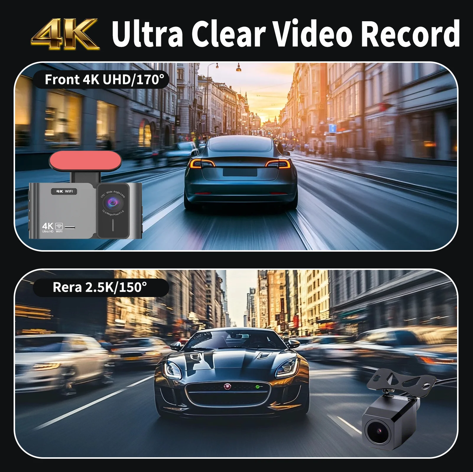 Bluavido Dual Camera 4K+2.5K Front and Rear Dash Cam GPS WiFi APP Control WDR Night Vision 24H Parking Mode Black Box Recorder