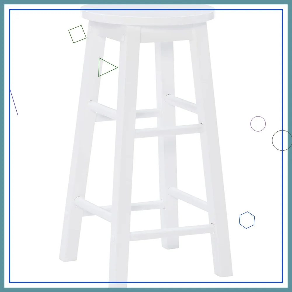 

Белый прибрежный табурет с круглым сиденьем, высота 24 дюйма для кухонного бара, паба, стола, прочная деревянная конструкция