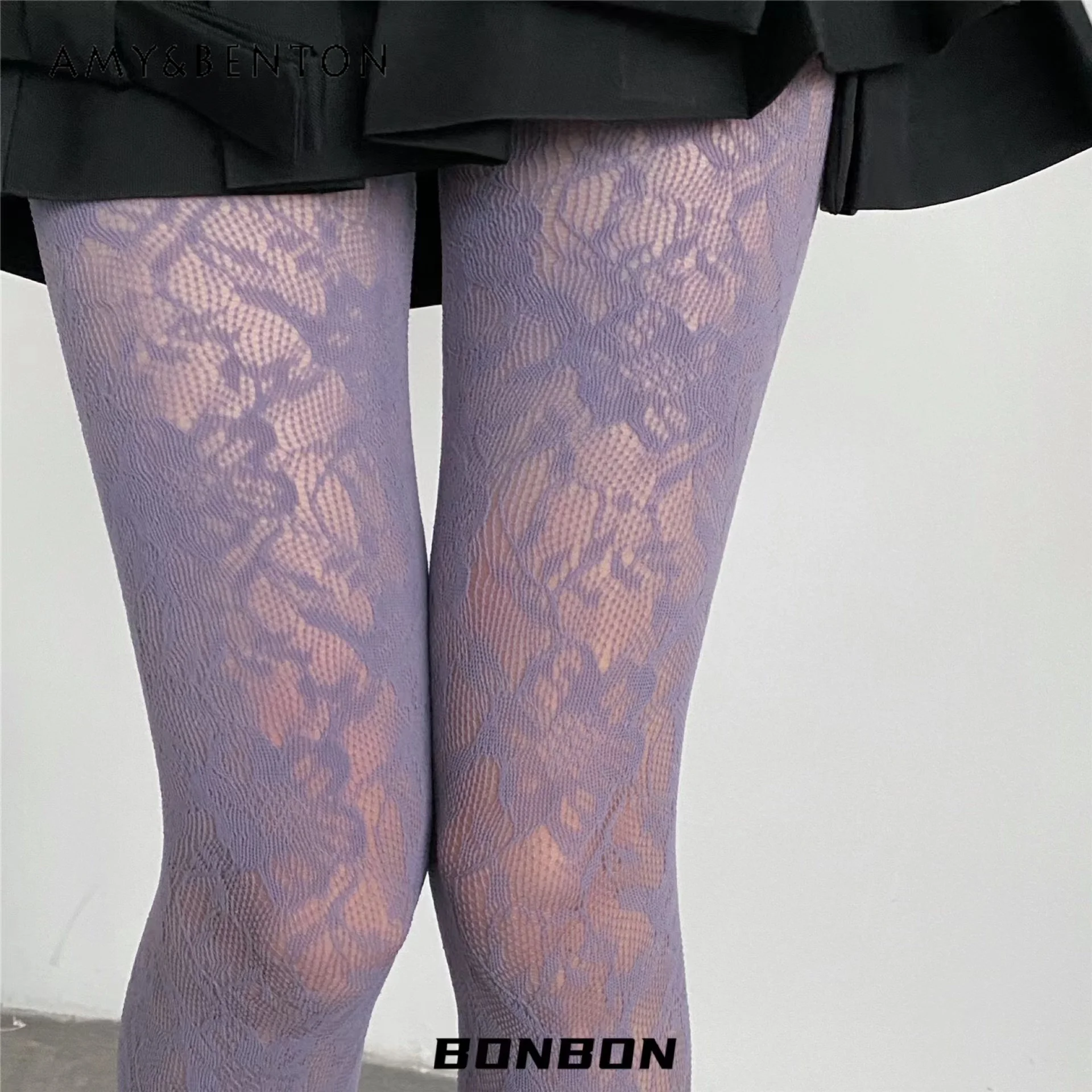 Subculture Punk Style Color Pantyhose Women Light Luxury Solid Color Lace Mesh Fishnet Stockings Sweet Cool Hot Girl Stockings