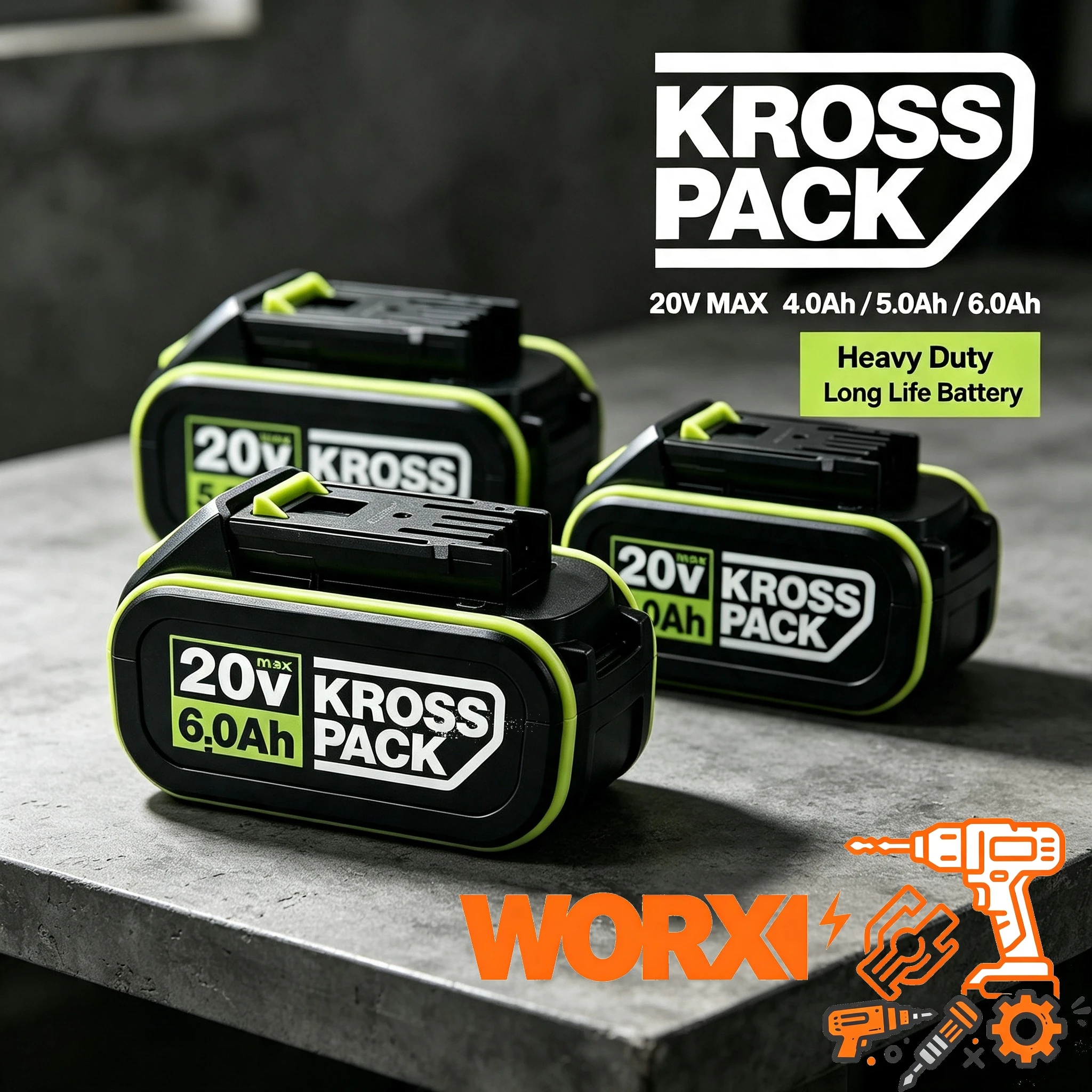 Genuine WORX 20V Max 6.0/8.0Ah Lithium Battery WA3641 Dual Purpose Household Maintenance & Commercial Construction Battery