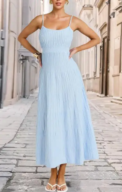 

Women's Slim-Fitting Striped Tencel Knitted Camisole Dress Sexy Temperament Long Summer 2025 Fashionable Casual Dress