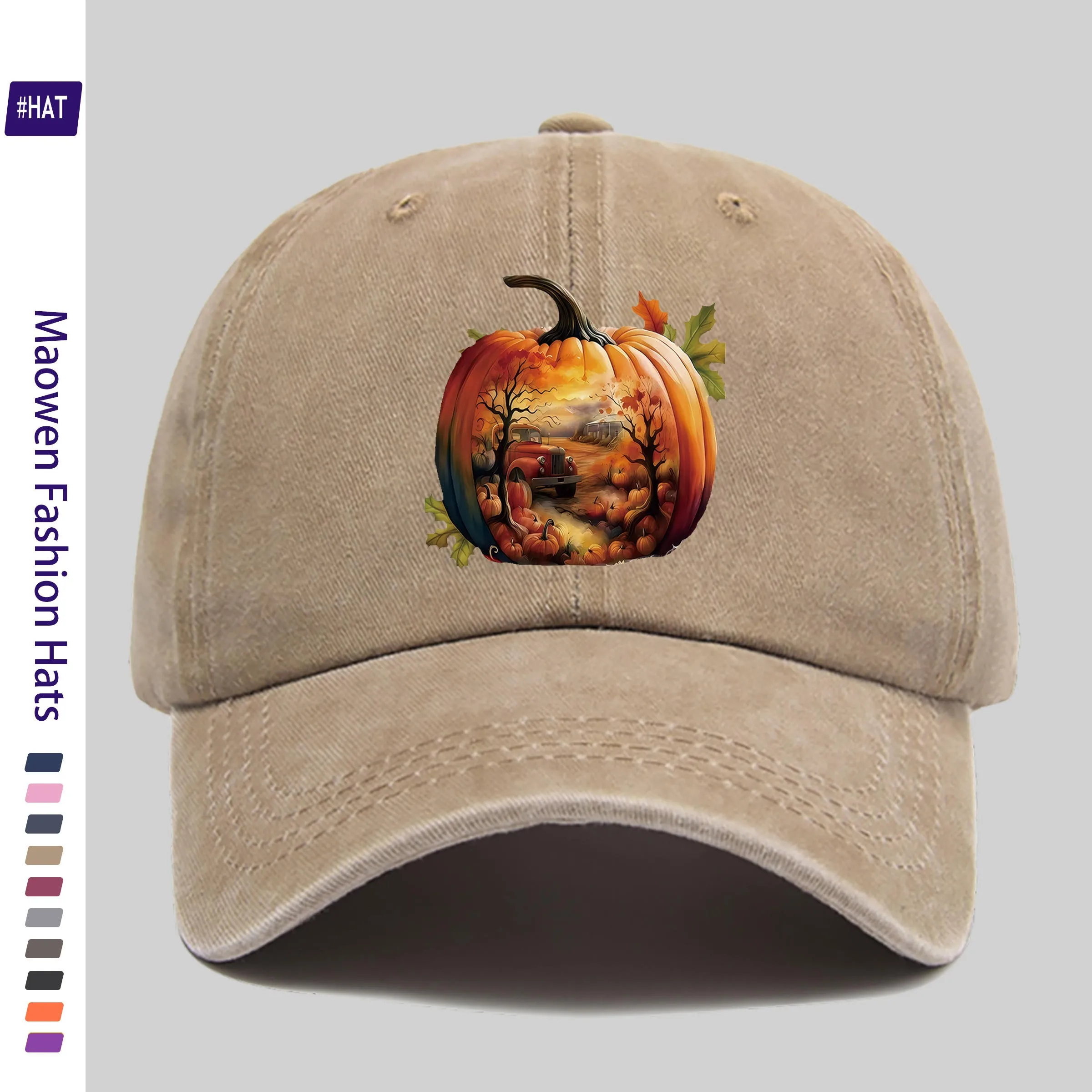 1pc Autumn Pumpkin Autumn Afternoon Scenery Pattern Hot-Stamped Unisex Baseball Cap, Fall Winter All-Season