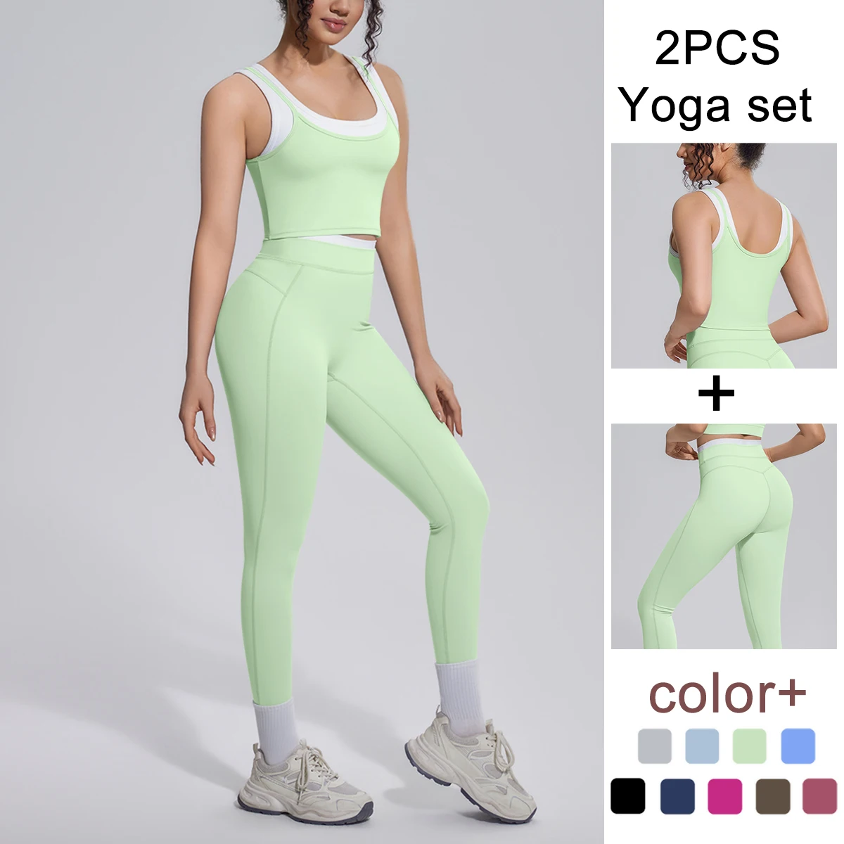 Woman Yoga Set Slim Casual Fitness Training Vest Top High Waisted Push Up Women Leggings Quick Drying Yoga Pants Yoga Set