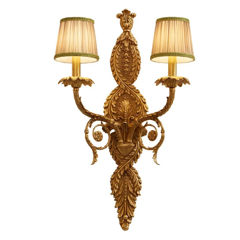 French classical all-copper wall lamp, European luxury villa living room lamp, bedroom bedside study lamp dewaxing copper