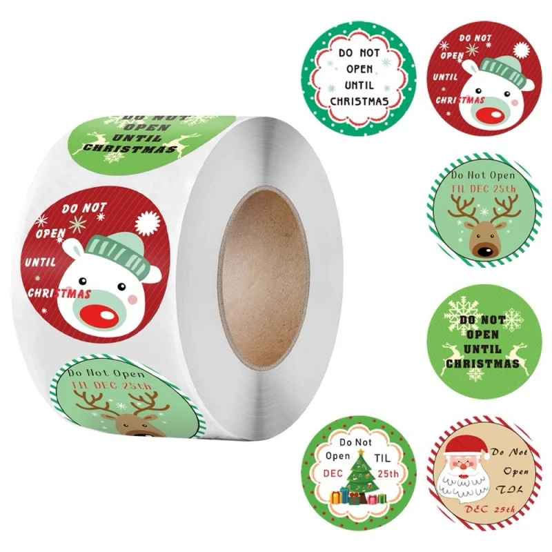 

Cute Round Christmas Label Stickers In Roll Cartoon Xmas Stickers 1 Inch 1.5 Inches Envelope Sealing Sticker