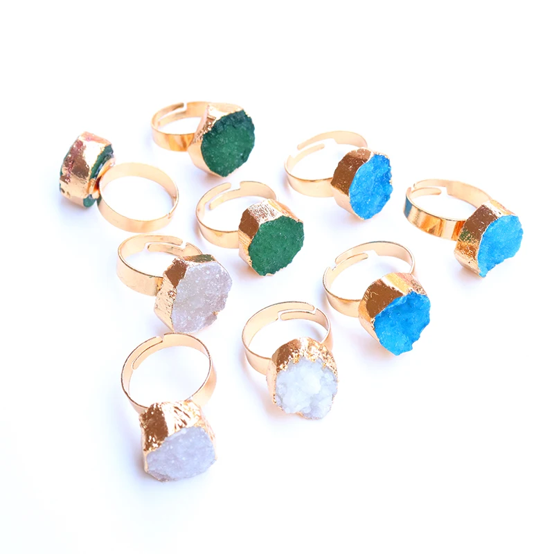 Irregular Natural Stone Crystal Cluster Ring for Women Boho Finger Jewelry Adjustable Size 1pcs