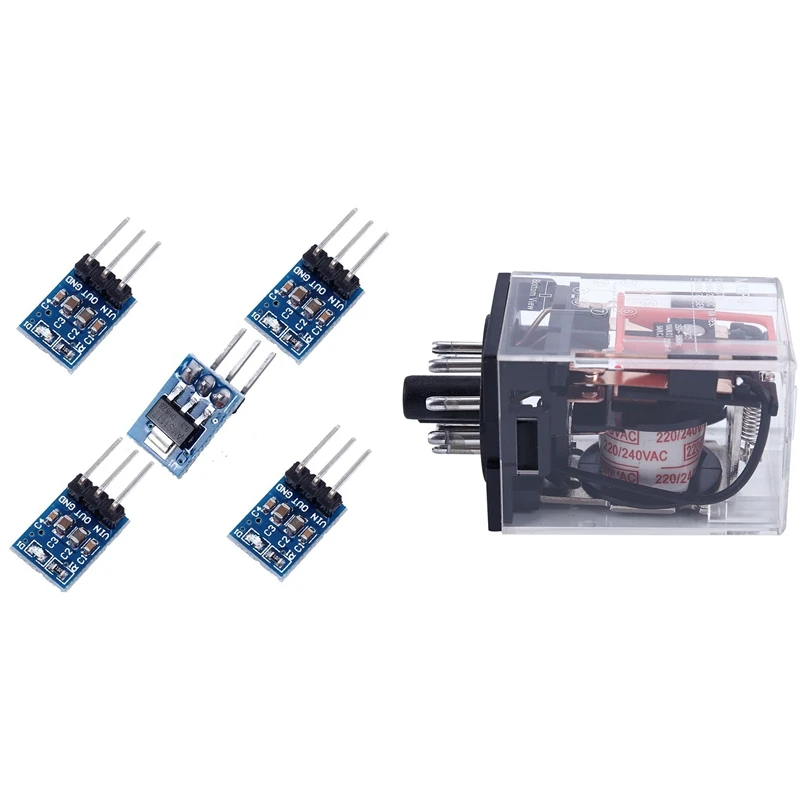 5X AMS1117-3.3 DC Voltage Regulator Step Down Power Supply Module & 1X AC 220V/230V Coil Voltage PCB Power Relay 8 Pins