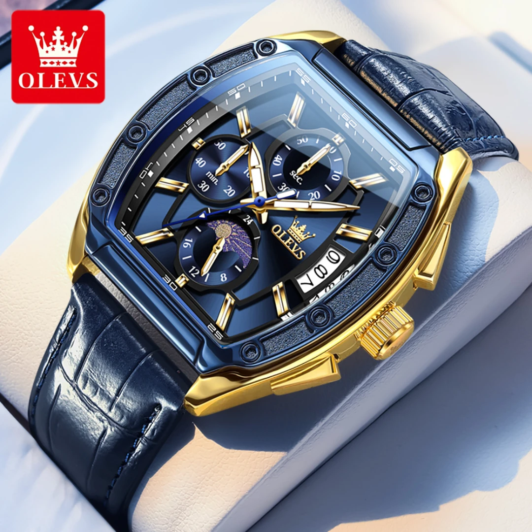 

OLEVS 3661, модные кварцевые часы, подарок, кожаный ремешок для часов с циферблатом, наручные часы с календарем, светящиеся маленькие секунды