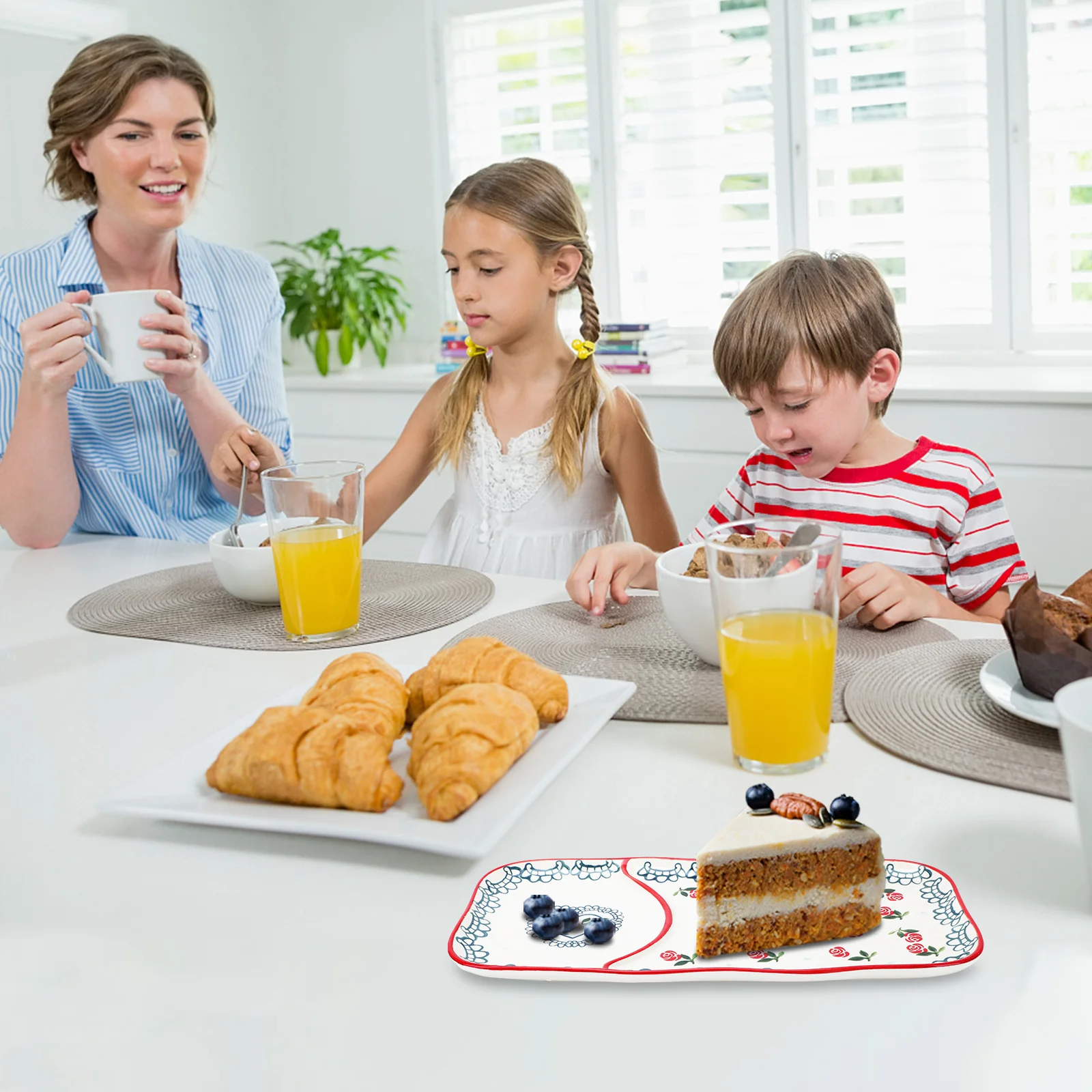 

1Pcs Ceramic Food Serving Plate Rectangular Hand-Painted Tableware for Household Breakfast Cake Dessert