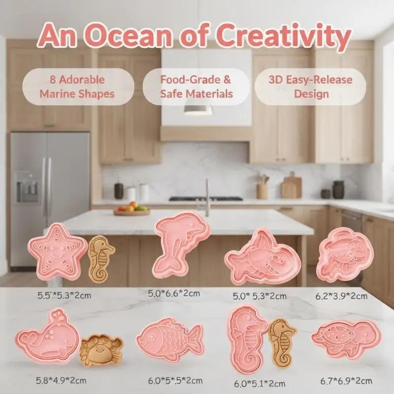 8 Pcs Cartoon Cookie Press Molds 3D Stereo DIY Baking Set Food Grade for Kids Homemade Snack Kitchen Baking Tools