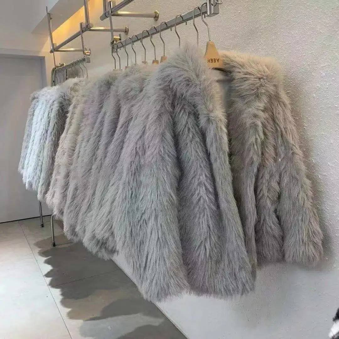 winter 2024 new Korean version of fox fur imitation fur coat women's medium length Internet red fried street hooded fur coat