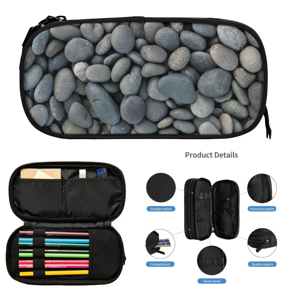 

Gray River Stone Pebbles River Rock Pencil Cases for Students School Pen Box Pencil Bag Large Storage Pencil Pouch