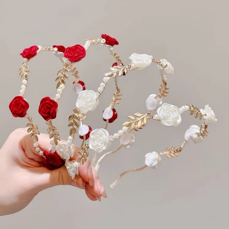 Luxurious Elegant Rose Vine Headband Headband For Women Sweet Bride Flower Head Hoop Hair Clip Wedding Hair Accessories