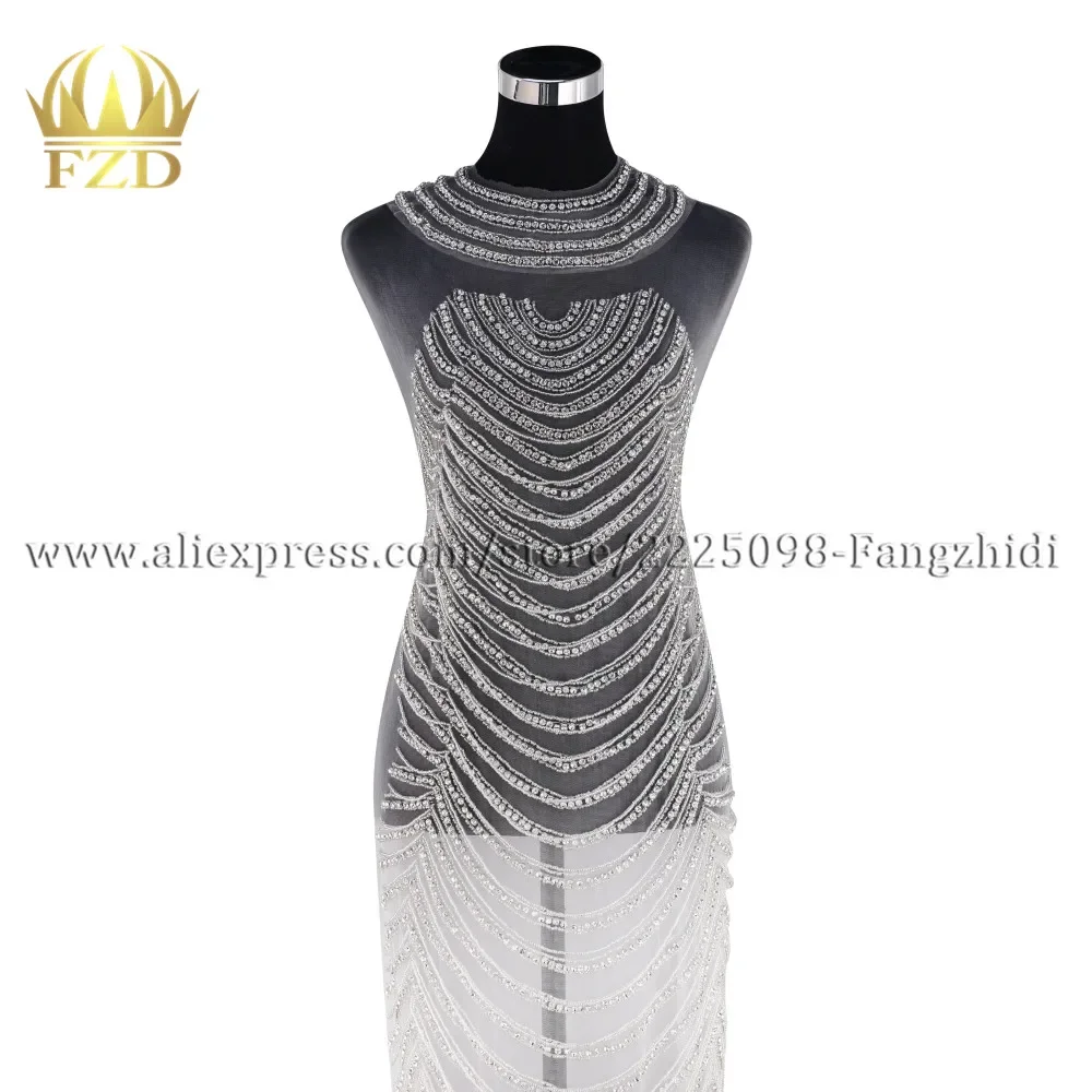 Fashion Evening Dress Large Size Hand-made Front and Back Rhinestone Patches for Wedding Dress DRA-081