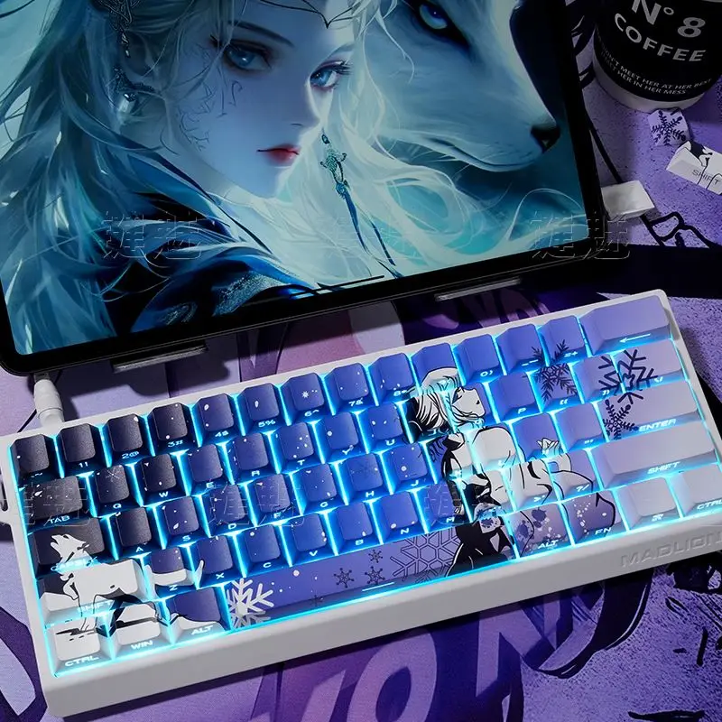 132 Raven Sakura Keycap 2.0 Cherry Profile Anime Keycap Double Shot Sidelit Shine Through PBT Keycap for MX Mechanical Keyboard