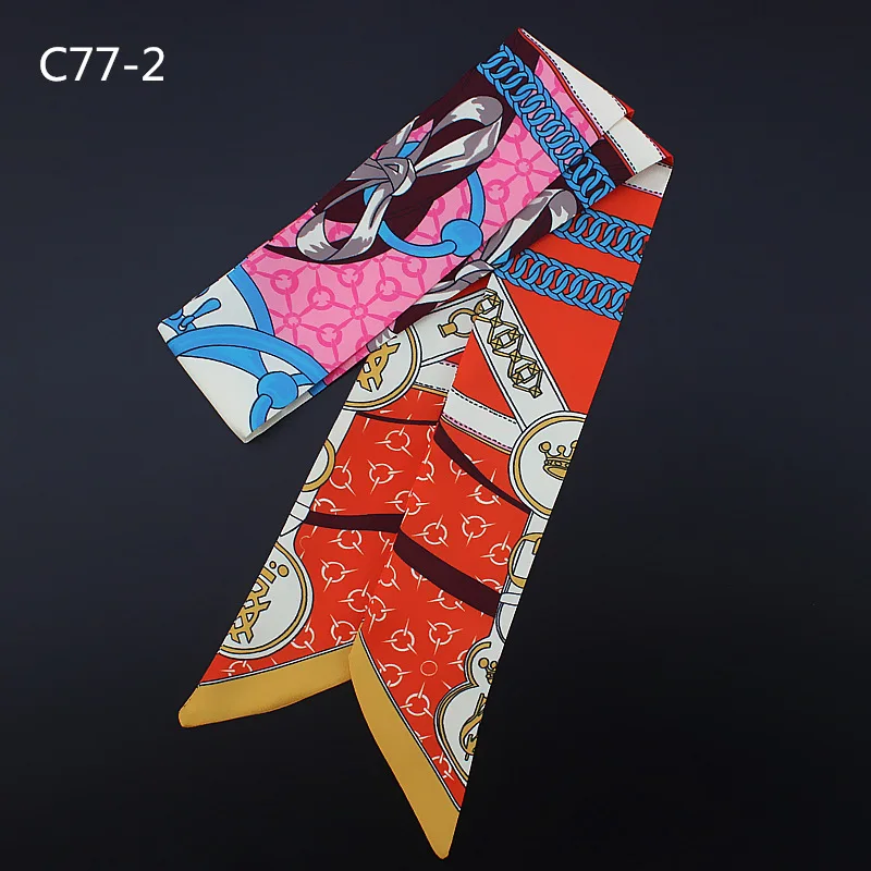 Chain And Crown Print New Design Silk Scarf Women Tie Luxury Brand Scarf Bag Ribbons Fashion Head Scarf Small Long Scarves