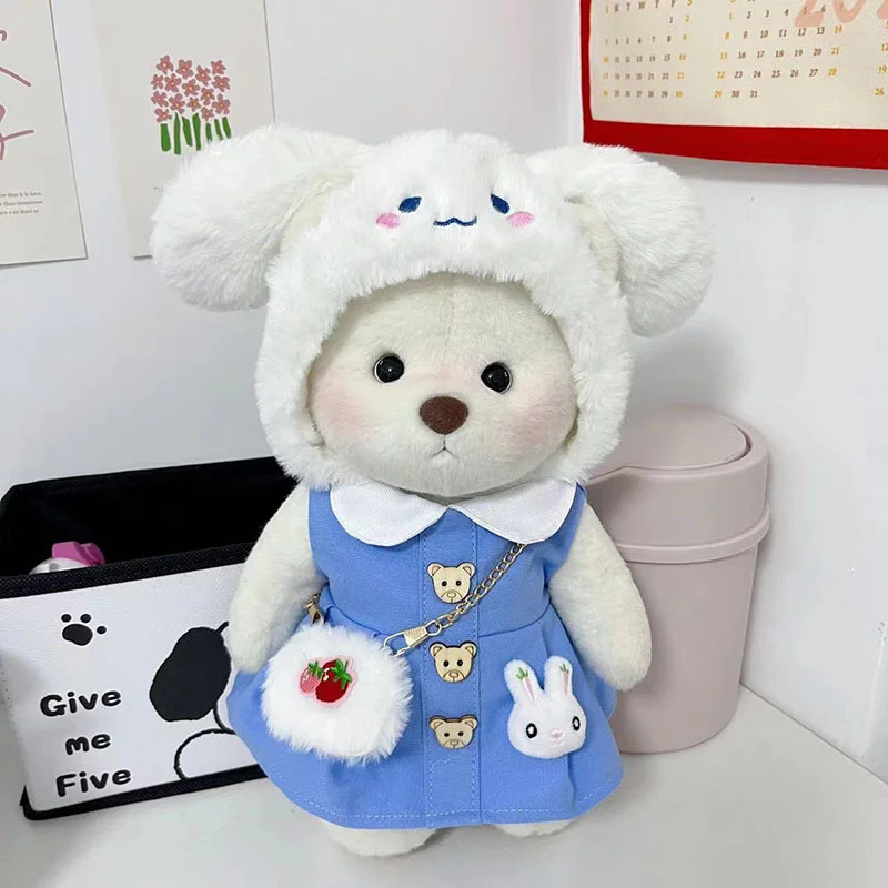 

Sanrio Kawaii Cinnamoroll Doll Clothes Children Cartoon Anime 30cm Medium Lena Bear Doll Decoration Hat Overalls Suit Girl Gift