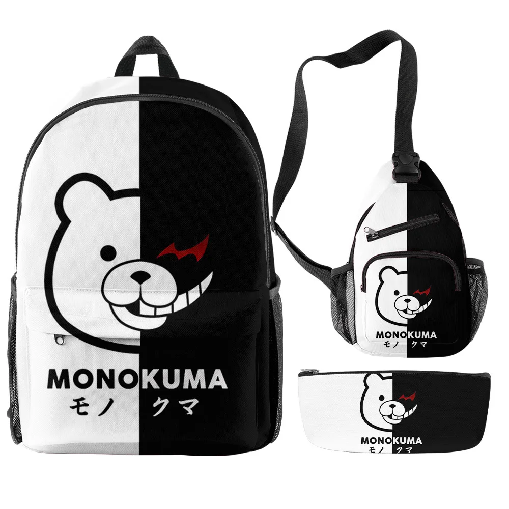 

Fashion Youthful Danganronpa Monokuma 3pcs/Set Backpack 3D Print Bookbag Laptop Daypack Backpacks Chest Bags Pencil Case