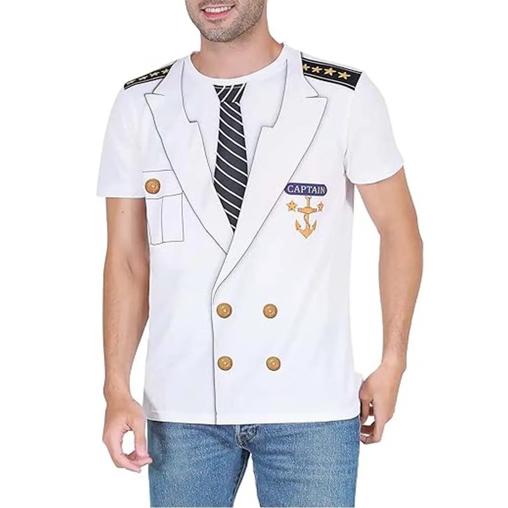 Männer Kapitän T-Shirt Grafik Kurzarm Yacht Party Kostüm Kapitän Uniform Sommer Mann T-shirts Drucken T-shirts Cosplay Kleidung