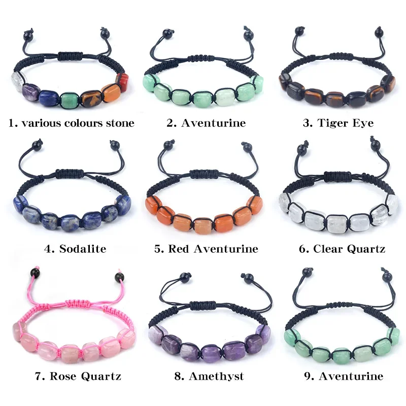 

10pcs 7 Chakra Stone Bracelets Reiki Healing Natural Gemstone Bracelets for Women Girls Yoga Wrist Chain Braided Rope Bracelets