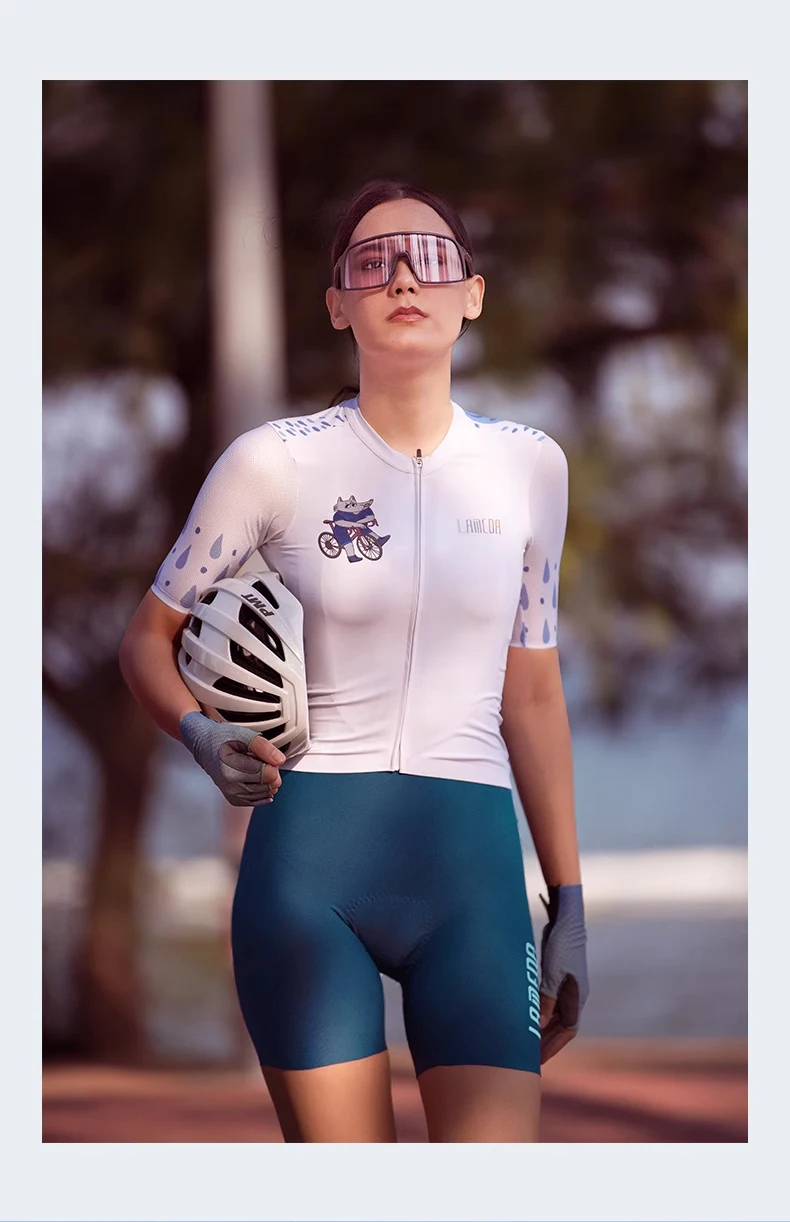 LAMEDA Damen-Radtrikot-Shorts mit Stoßdämpfung, gepolsterte Rennrad-Trägerhose, atmungsaktive Sommer-Radtrikot-Shorts – Detail 19