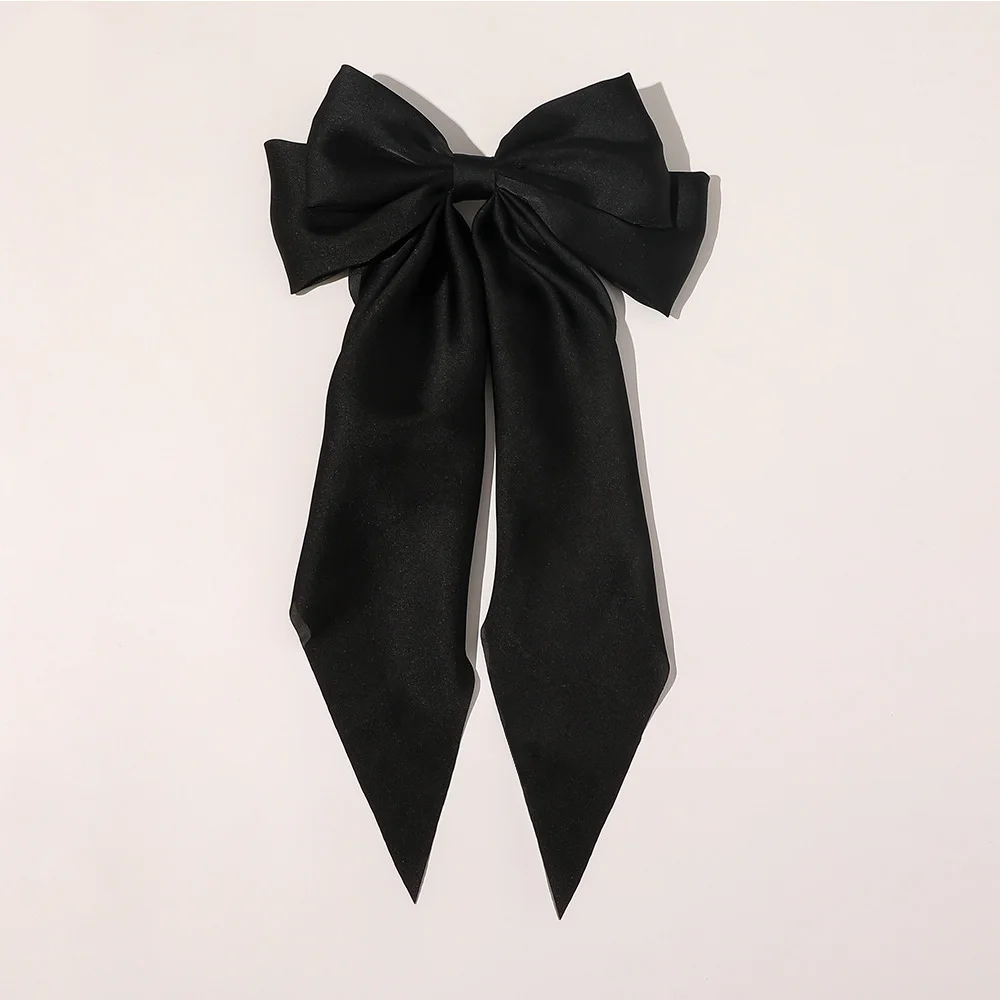 Ponytail Clip Simple Women Oversize Bow Solid Color Silk Satin Bow Hair Clip Ribbon Hairpins Spring Clips Hair Accessories