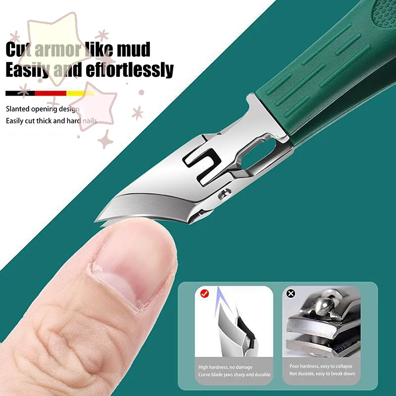Curved Anti Splash Nail Clippers Large Opening Diagonal Pliers Special Toenail Cutter Sharp Manicure Pedicure Tools