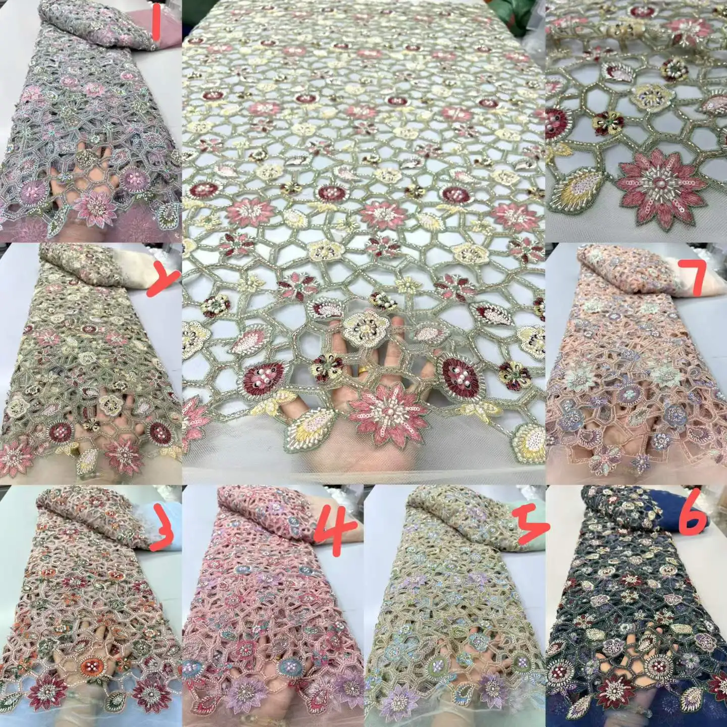 High-End Laser Cut Fabric  African Beads Lace Fabric 2026 High Quality Nigerian Embroidery Lace Fabric for Wedding Sewing 3688