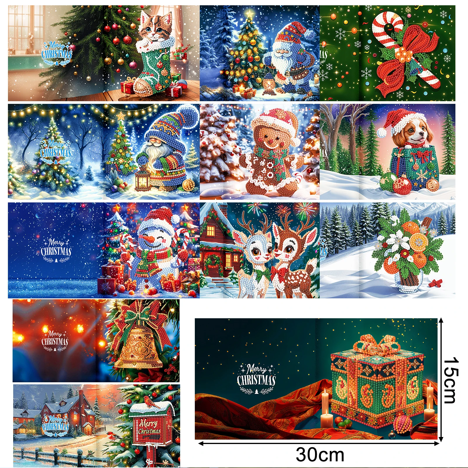 12pcs/Set DIY Diamond Painting Cards Nieuwe 2024 Christmas Festival Card Handmade Diamond Embroidery Art Kit 3d Folded Card