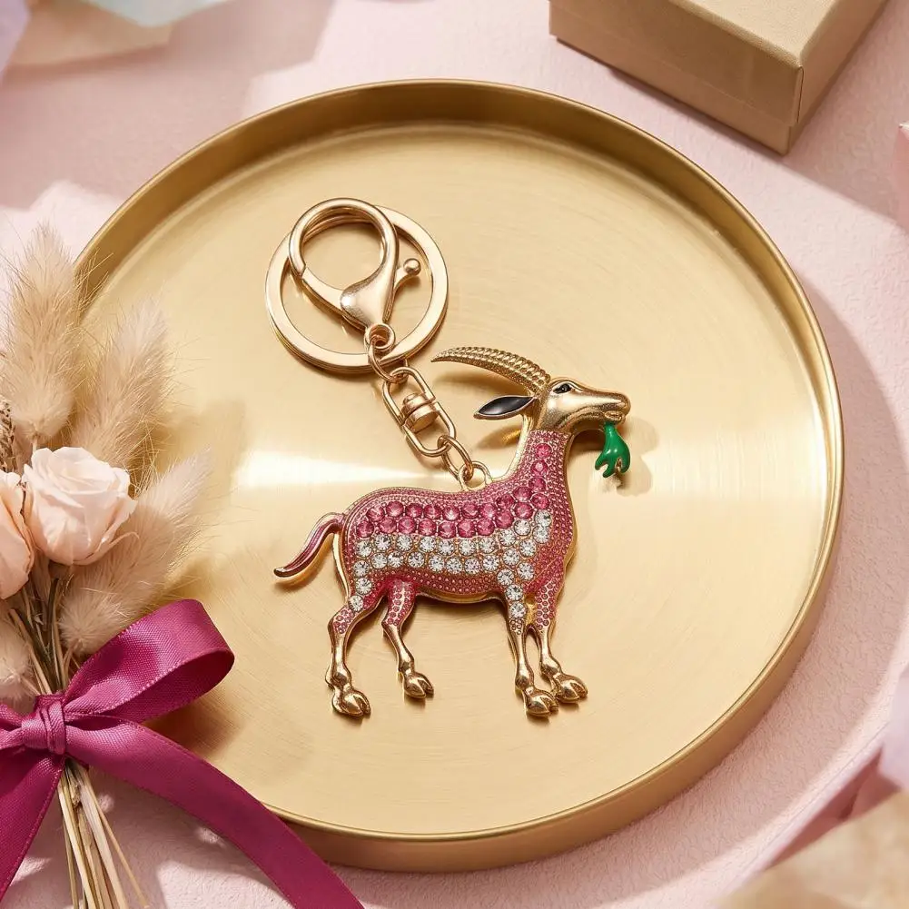 Zinc Alloy Key Holder Goat Keychain with Sparkling Rhinestones Metal Pendant for Car Backpacks Handbags Unique Gift for Goat