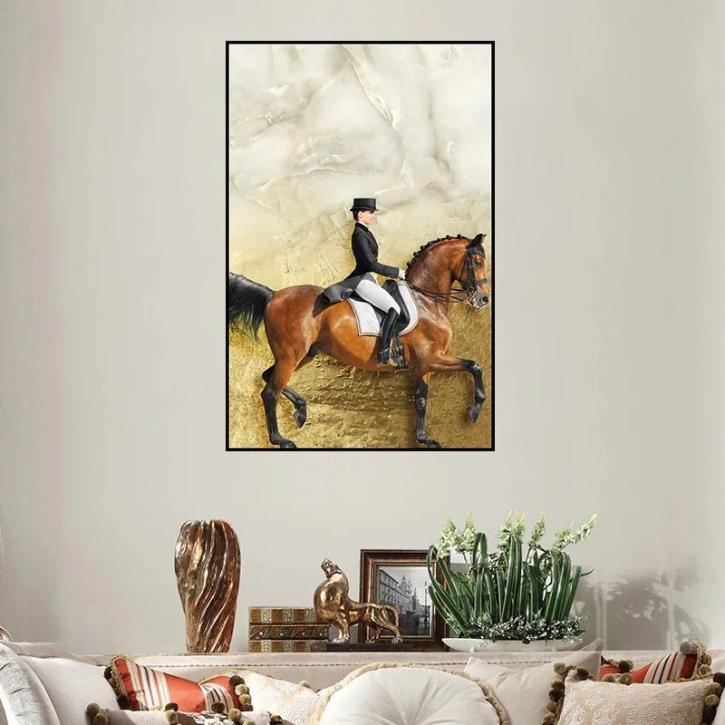 

European and American retro characters riding canvas art living room bedroom study decoration
