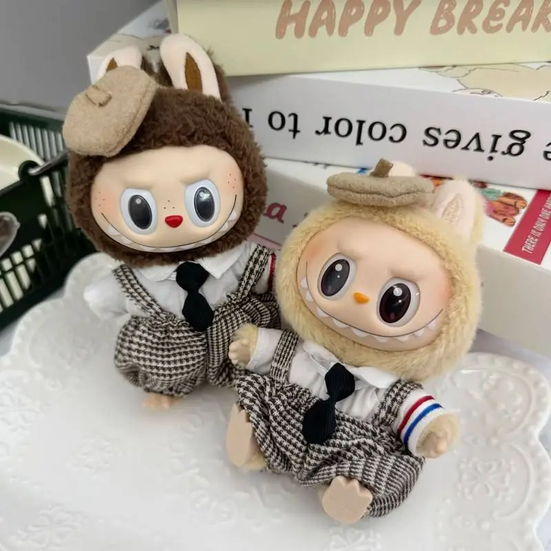 

High Quality British Style Clothes For Labubu Vinyl Doll Shirt Overalls For Plushies Accessories Cute DIY Clothing Gifts Girl