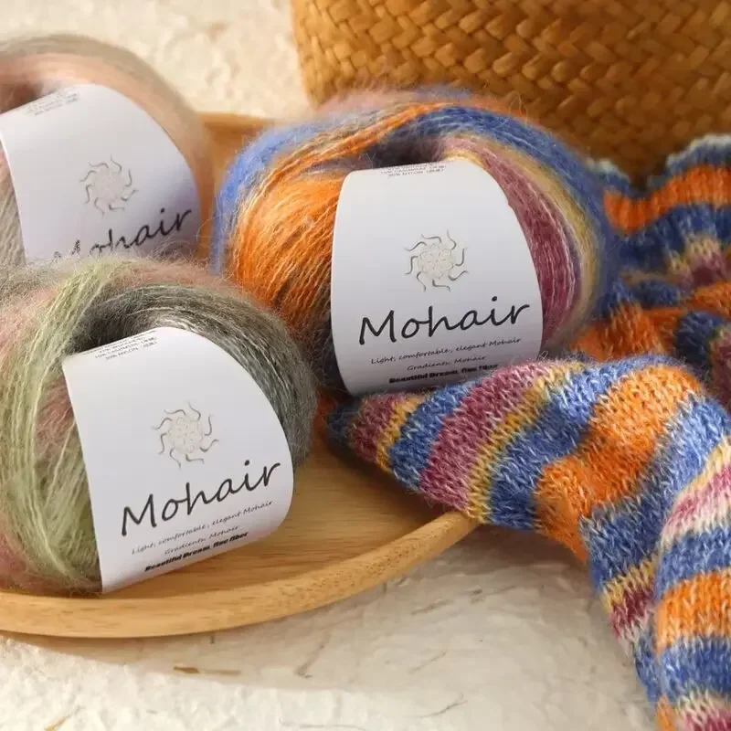 

5PCS colorful gradual change hand dyed mohair 25g handmade DIY knitted sweater hat scarf thread wool ball