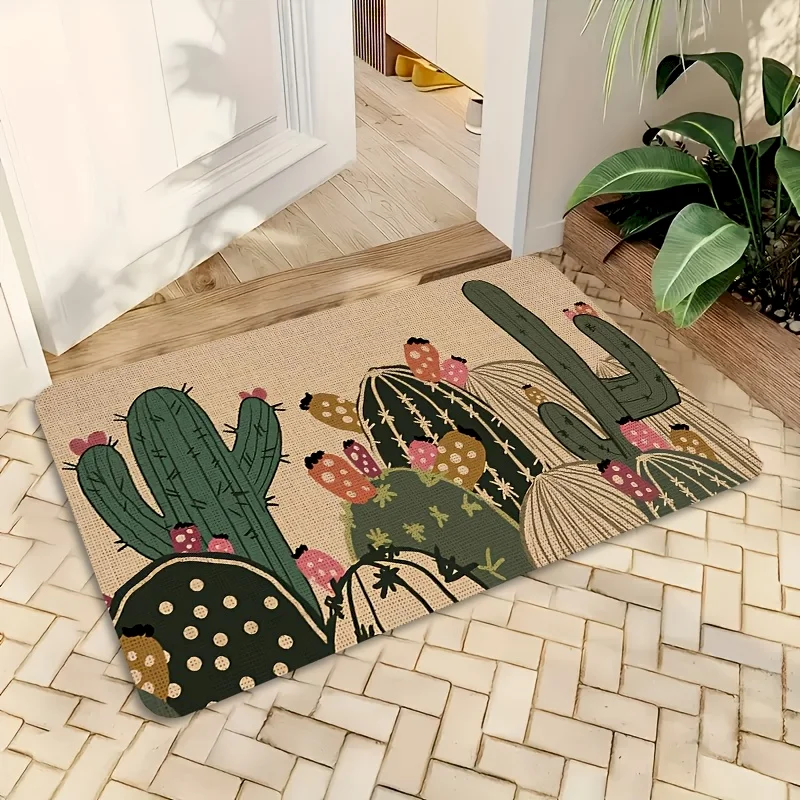 VIKAMA colorful potted cactus printed floor mat, entrance anti slip and absorbent door mat, indoor soft carpet, home decoration