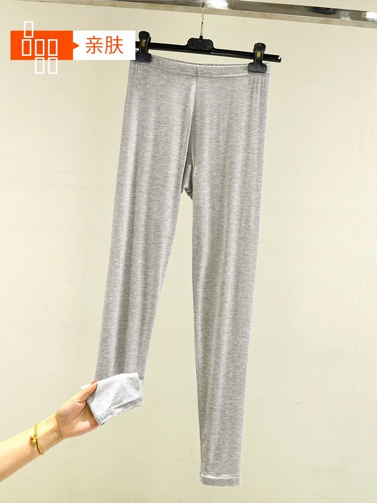 Leggings Femininas de Modal de Cintura Alta, Ajuste Slim, Calças Quentes para Outono e Inverno, Tamanho Plus, Calças Longas